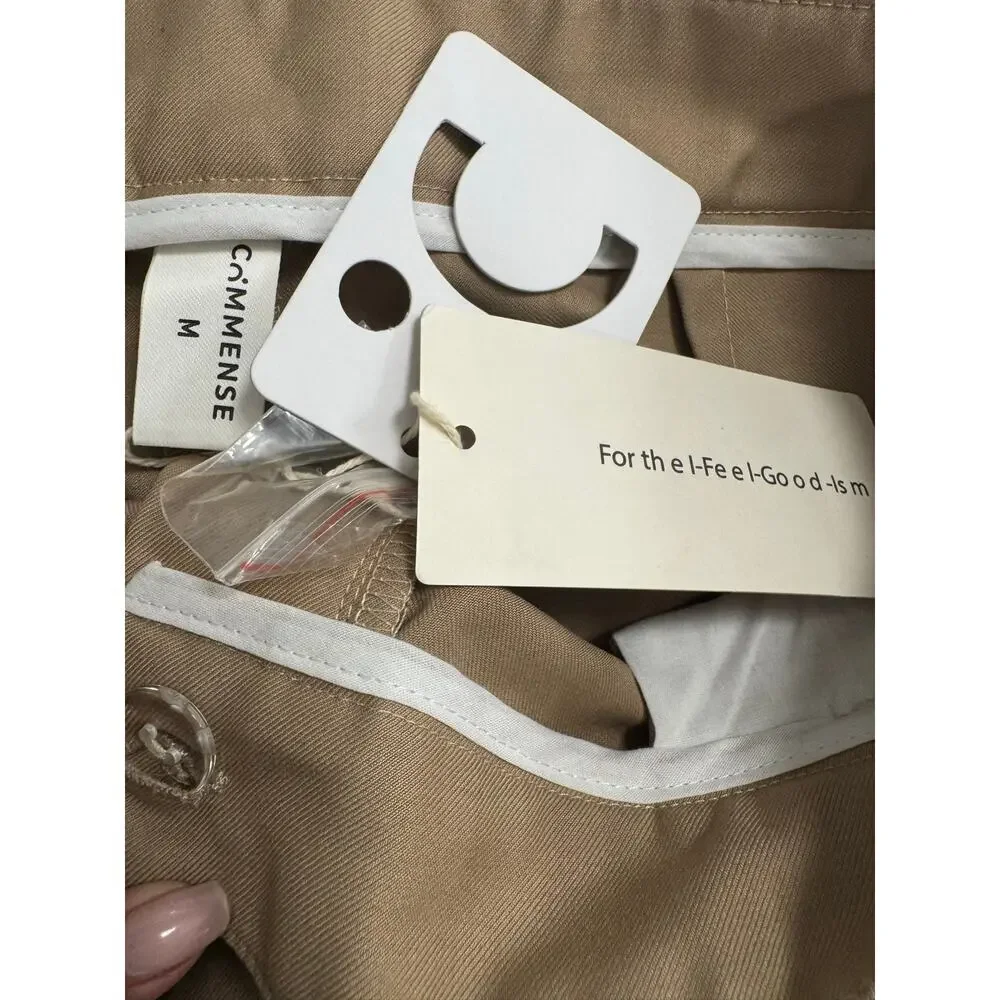 Commense Dress Pants Womens Medium Beige Polyester Pleated Business NWT
